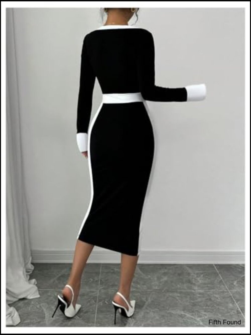 Long sleeve square neck bodycon midi dress - Picture 2 of 7